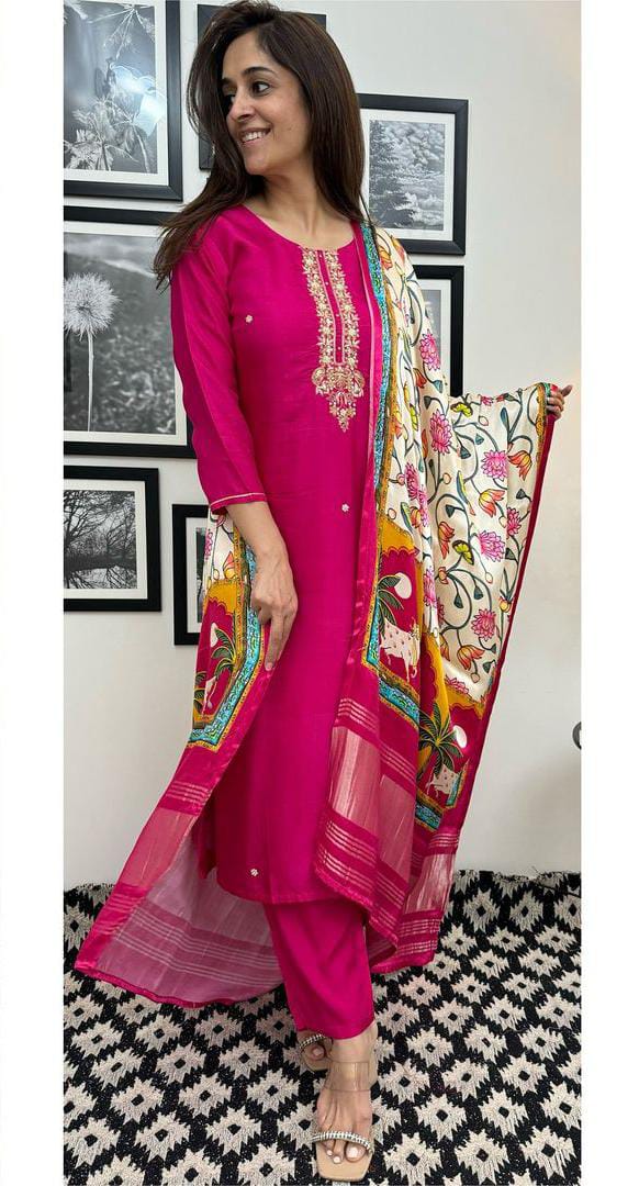 Akshar Vijay Laxmi Embroidery Kurti With Bottom Dupatta Wholesale Shop In Surat